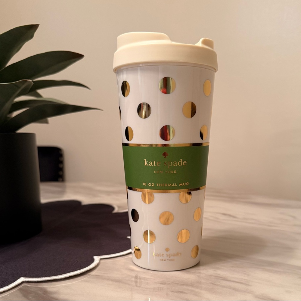 Kate Spade Polka Dot Thermal Mug - Cream and Gold